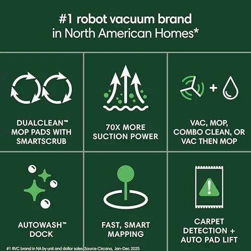 iRobot's #1 robot vacuum brand claim and DualClean feature icons