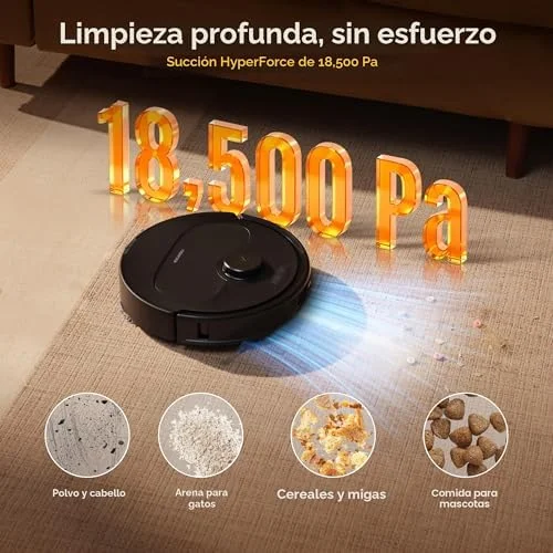 18,500 Pa HyperForce suction lifting dust, litter, cereal and pet food